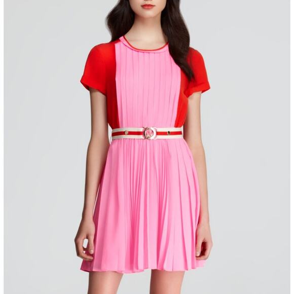 Juicy Couture Color Block Pink Pleated Silk Dress - Picture 1 of 15